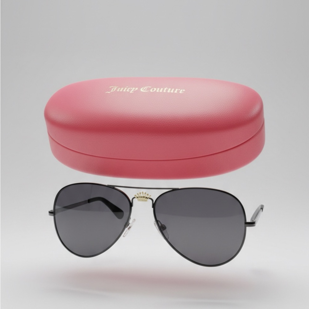 Juicy Couture Brand - Black Aviator Sunglasses with Colorful Accents, Pink Case